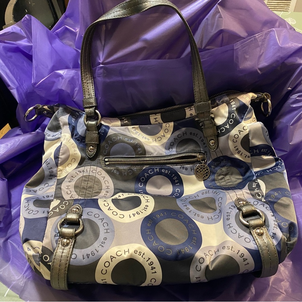 Coach Navy and Gray Signature Circle Crossbody Shoulder Bag - Picture 3 of 13
